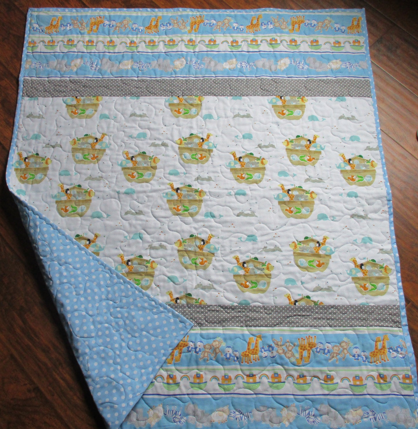 NOAH'S ARK Pastel Quilted Blanket Nursery Child Toddler Bedding to Adult Lap Blanket