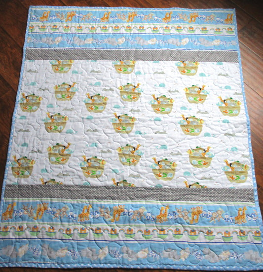 NOAH'S ARK Pastel Quilted Blanket Nursery Child Toddler Bedding to Adult Lap Blanket