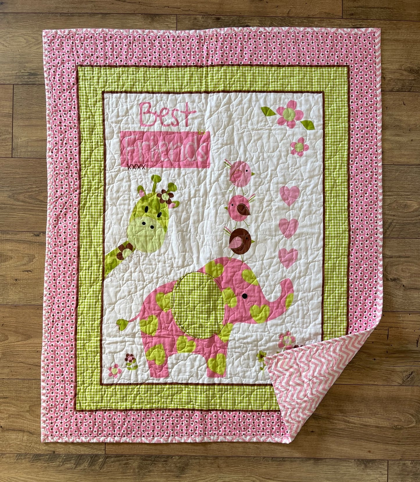 BEST FRIENDS Giraffe, Elephant & Bird Quilted Blanket