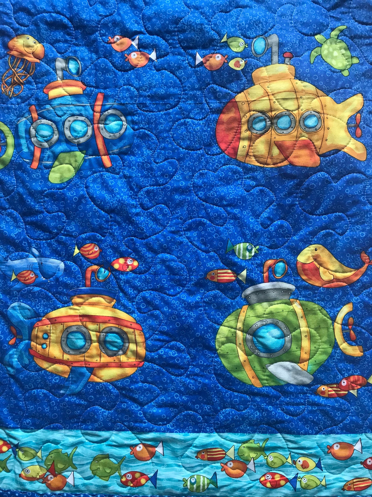 Nautical Submarine Adventure Fish, Turtles Jellyfish Quilted Blanket
