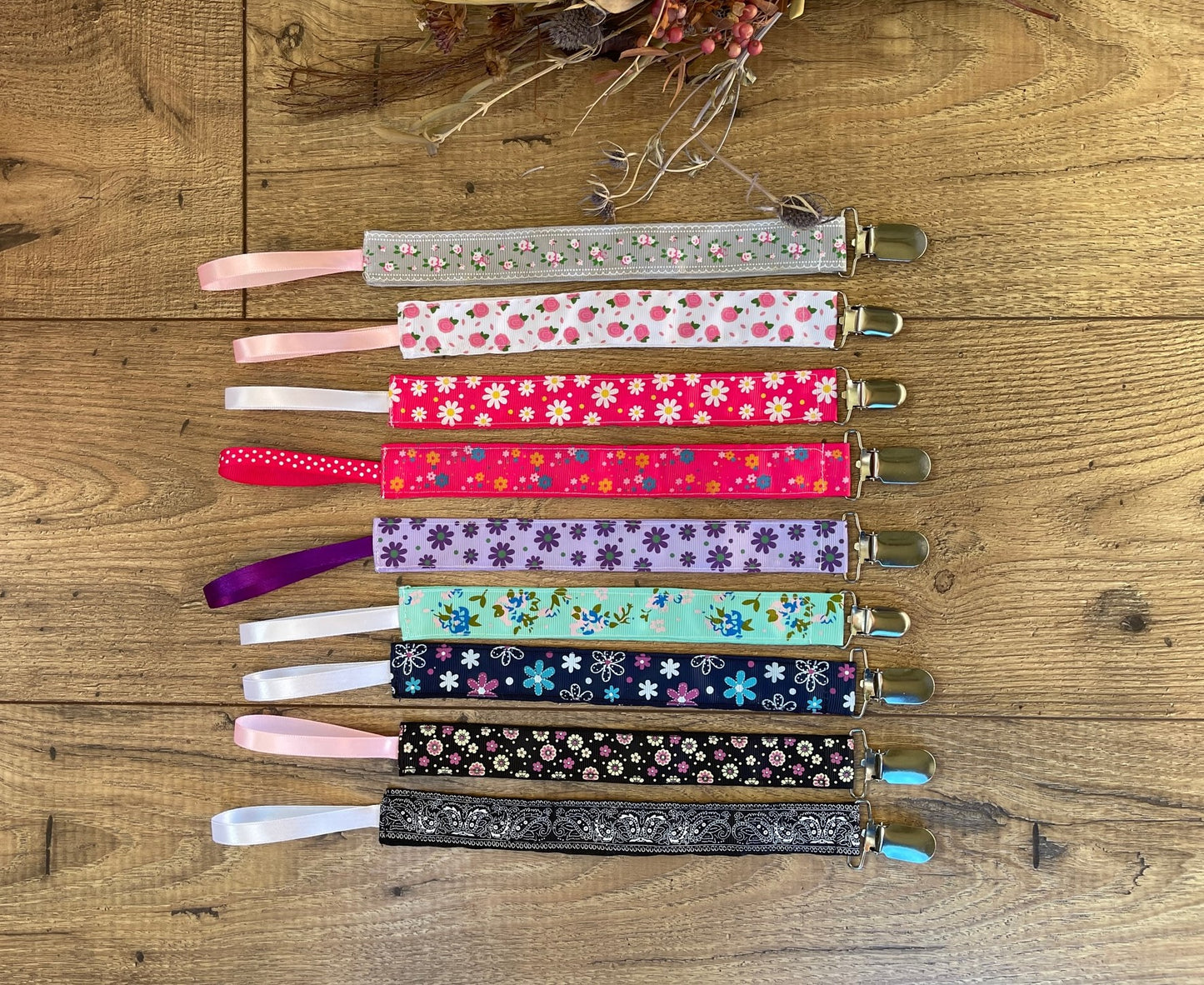 Floral Flowers Pacifier Clips Teether Toy Leash