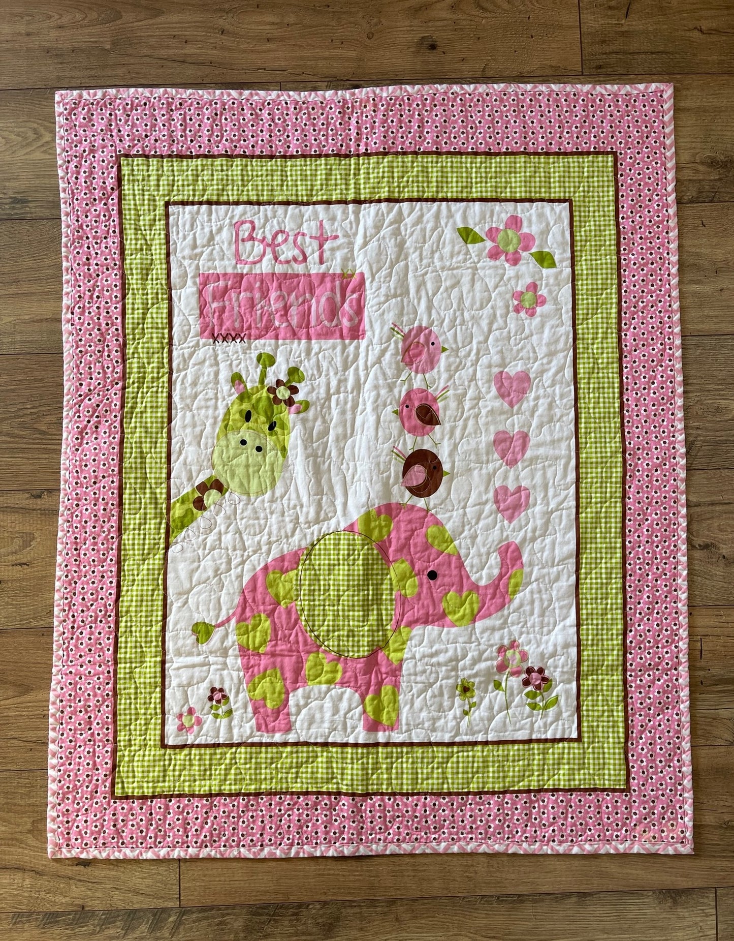 BEST FRIENDS Giraffe, Elephant & Bird Quilted Blanket
