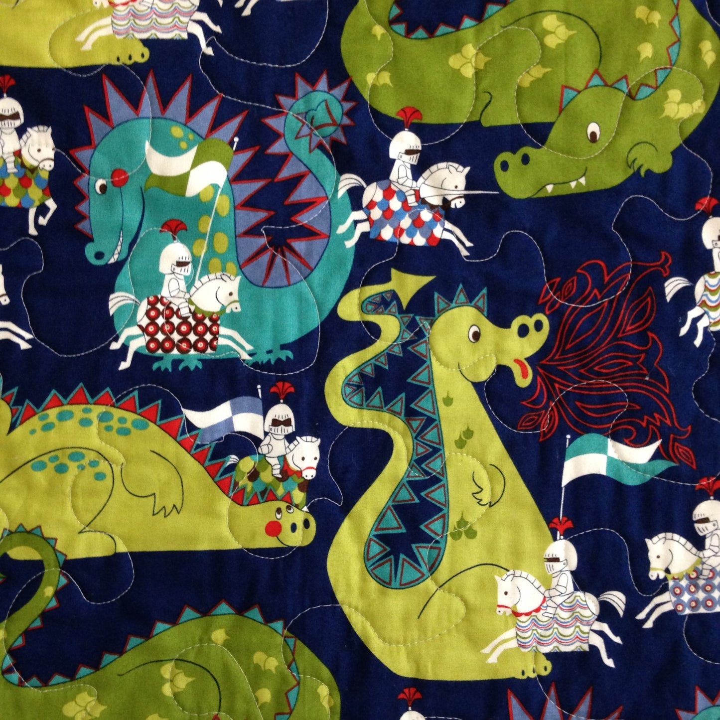 Brave Knights Fire Breathing Dragons Quilted Blanket