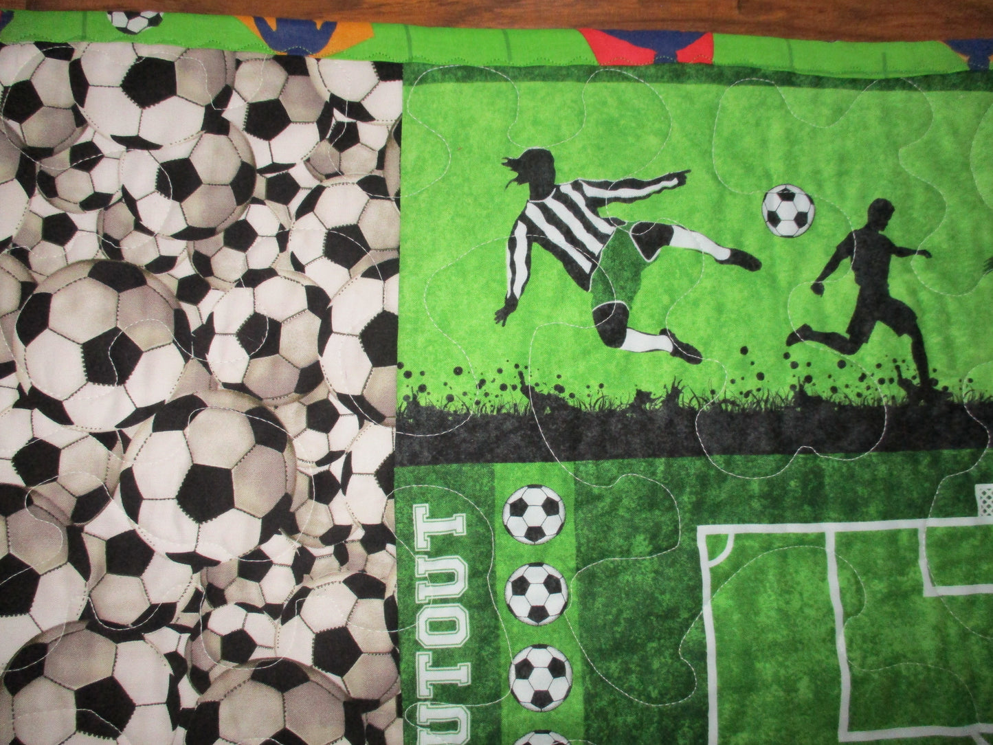 LET'S PLAY SOCCER Quilted Blanket Baby Nursery Child Toddler Bedding to Adult Lap Quilt