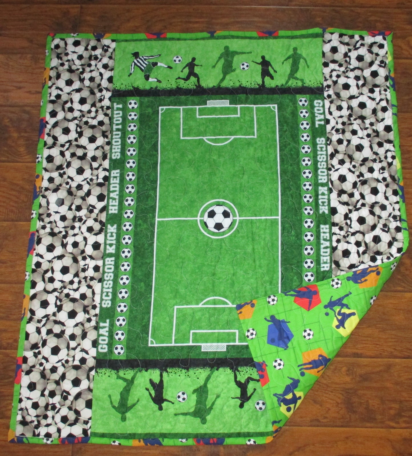 LET'S PLAY SOCCER Quilted Blanket Baby Nursery Child Toddler Bedding to Adult Lap Quilt
