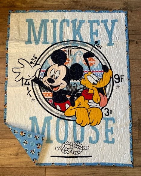 NAUTICAL MICKEY MOUSE & PLUTO PORTHOLE QUILTED BLANKET