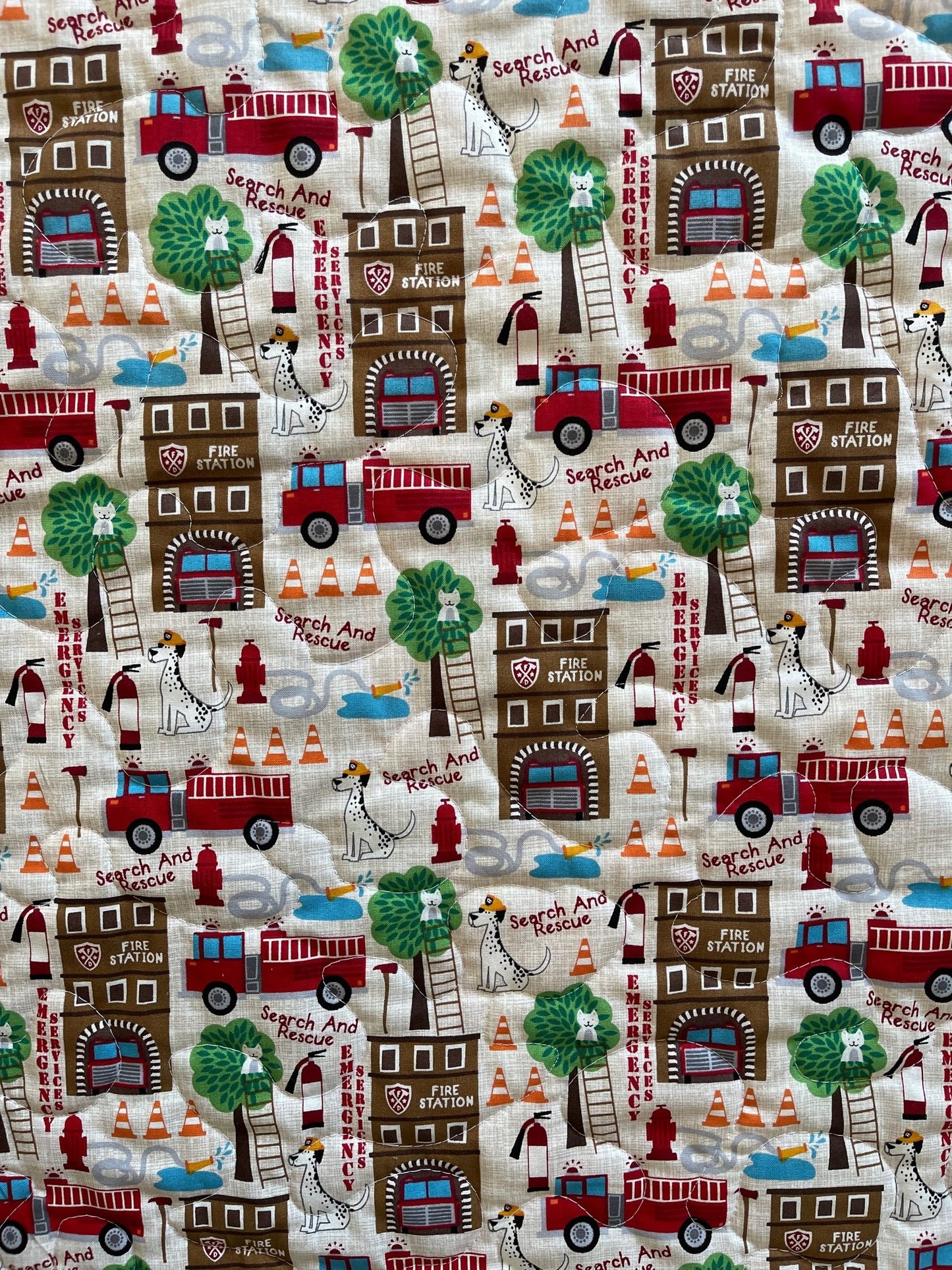 FIREMAN FIRE TRUCK FIREHOUSE SEARCH & RESCUE Quilted Blanket
