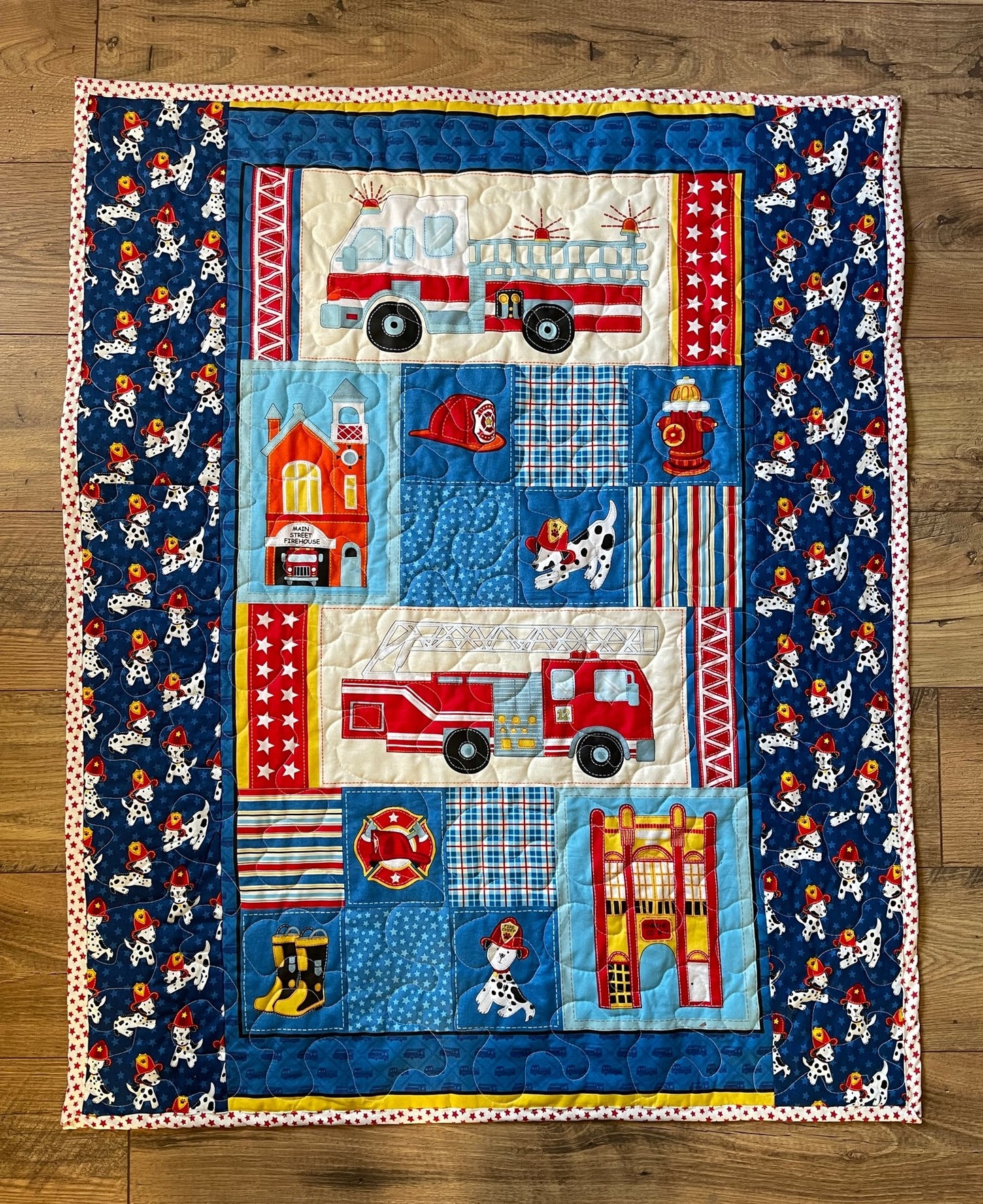 FIREMAN FIRE TRUCK FIREHOUSE SEARCH & RESCUE Quilted Blanket