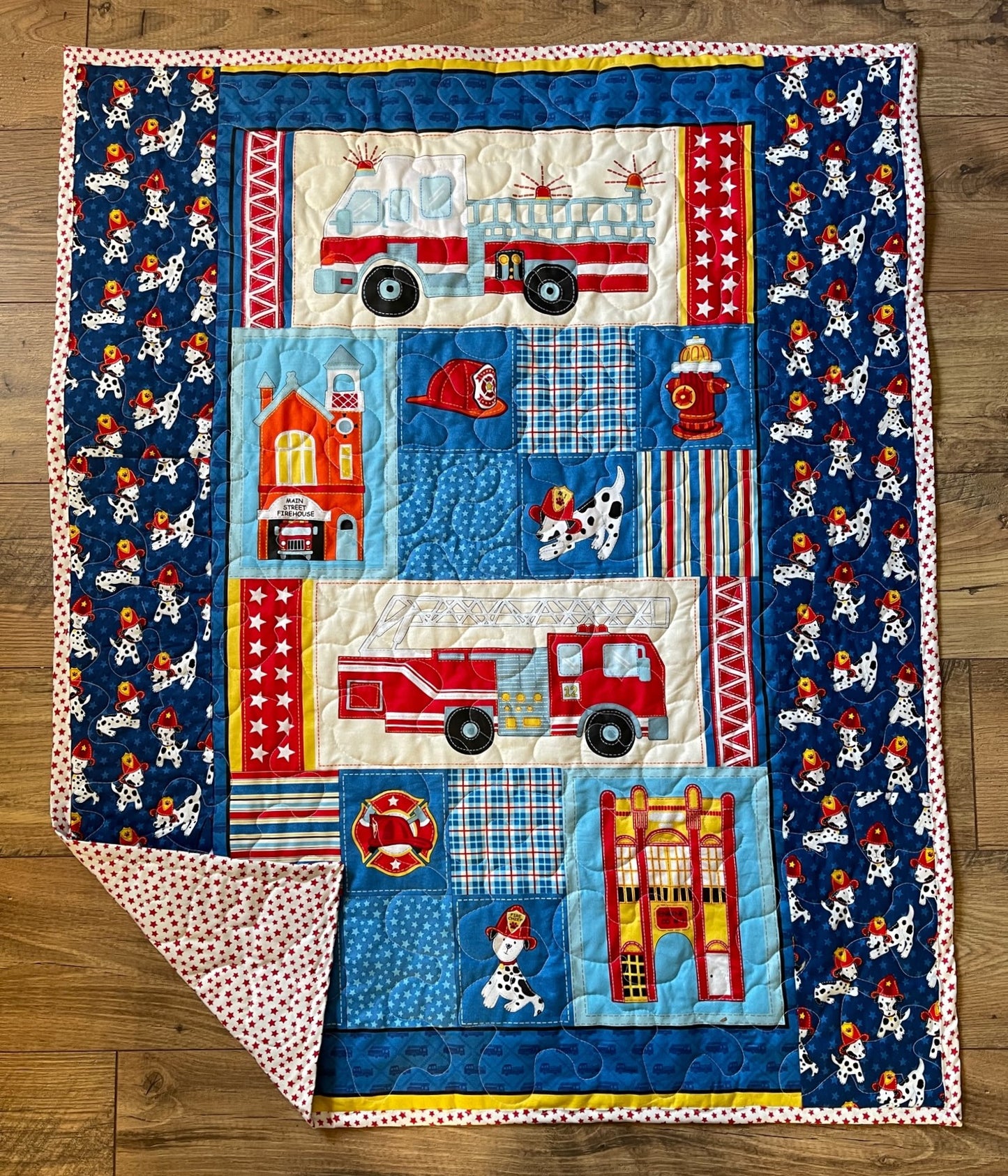 FIREMAN FIRE TRUCK FIREHOUSE SEARCH & RESCUE Quilted Blanket