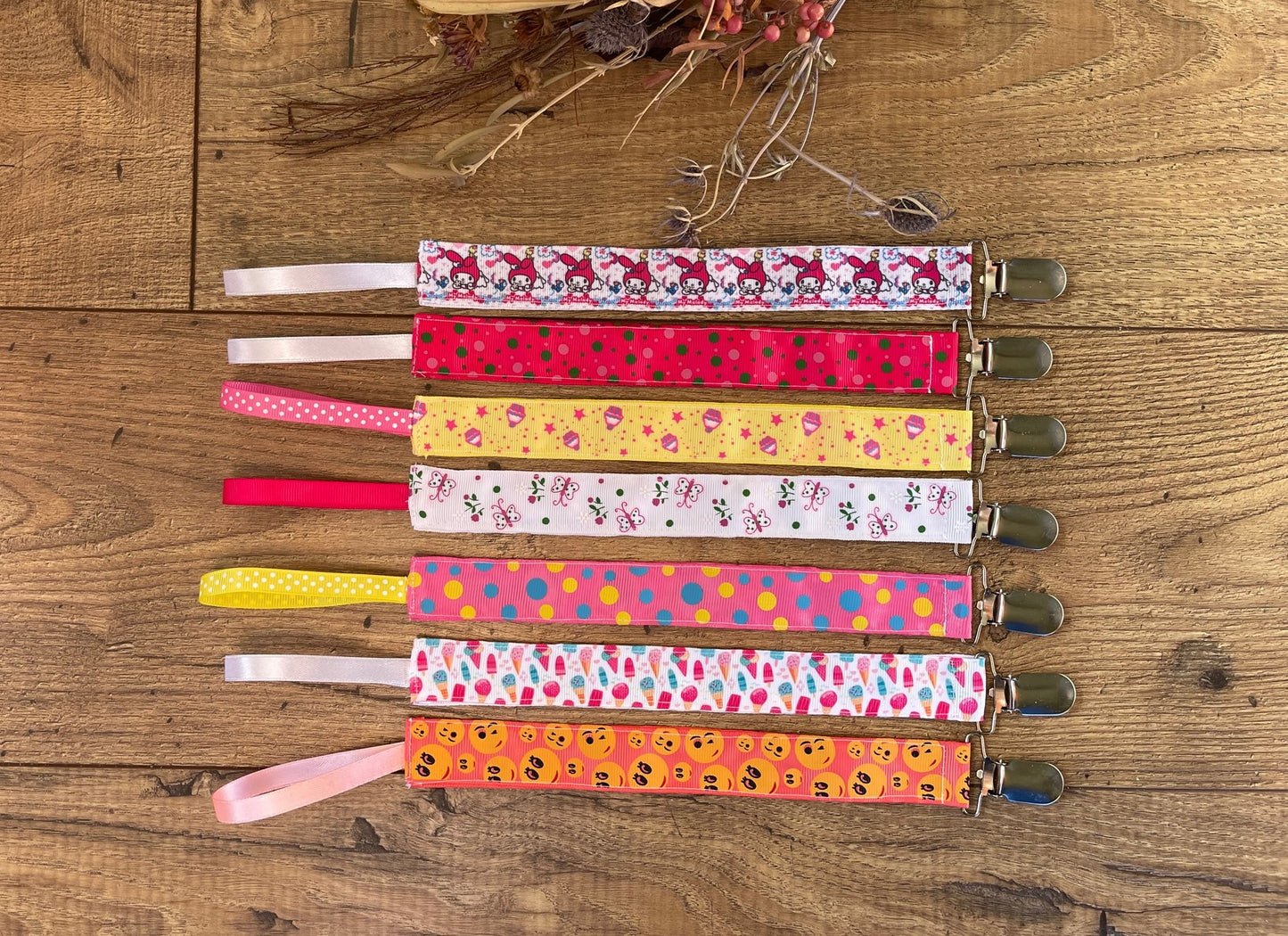 Pacifier Clips Teether Toy Leash, My Melody, Cupcakes, Ice Cream, Butterfly, Smiley Face