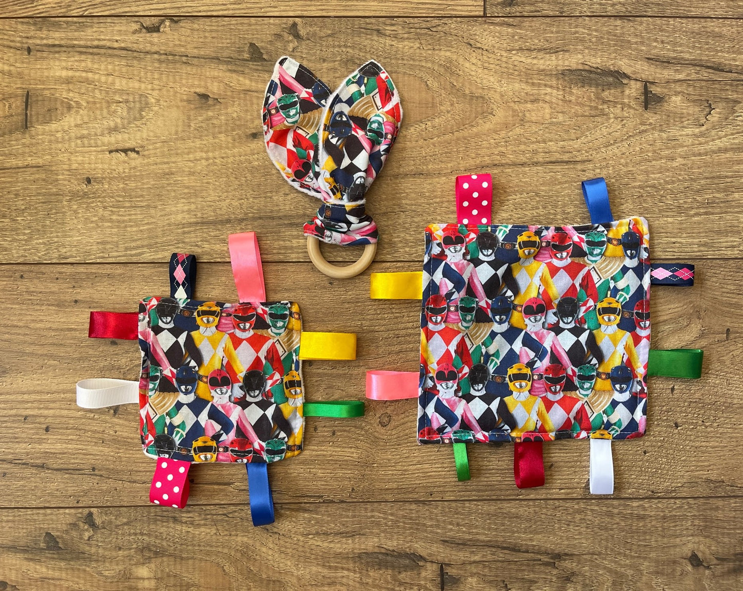 Power Rangers Baby Sensory Crinkle Toy with Ribbons & Teether