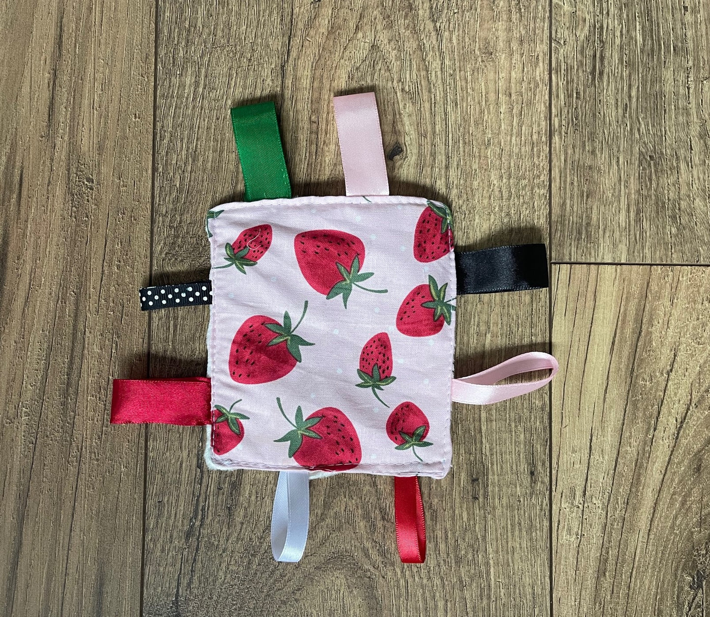 STRAWBERRY Baby Sensory Crinkle Toy with Ribbons