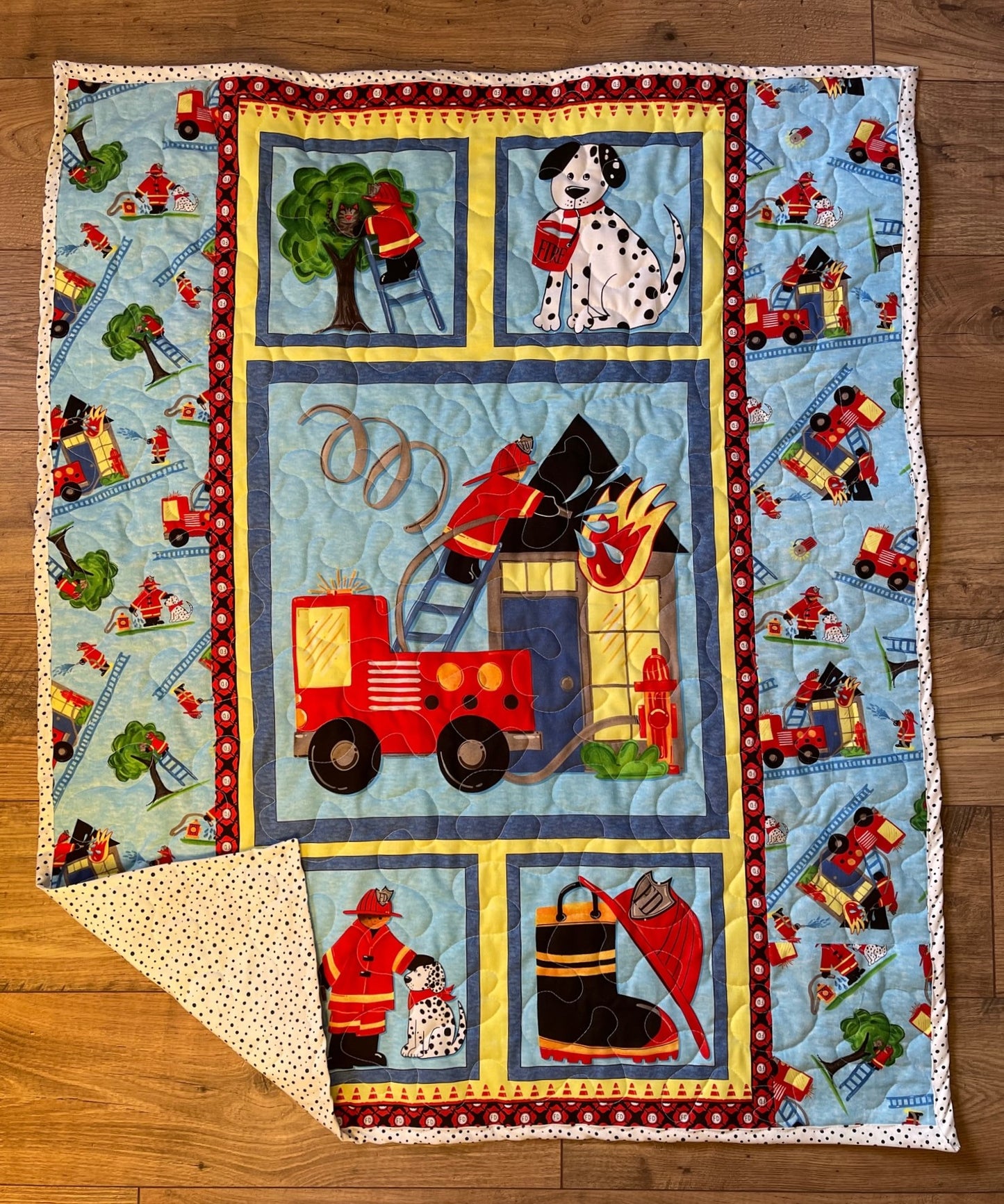 FIRST RESPONDER FIREMAN FIRE TRUCK FIRE RESCUE DALMATIAN Quilted Blanket