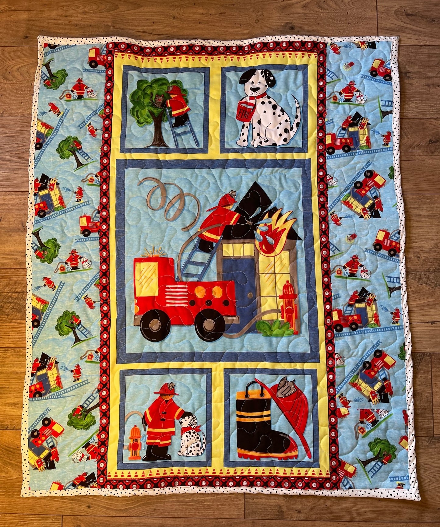FIRST RESPONDER FIREMAN FIRE TRUCK FIRE RESCUE DALMATIAN Quilted Blanket
