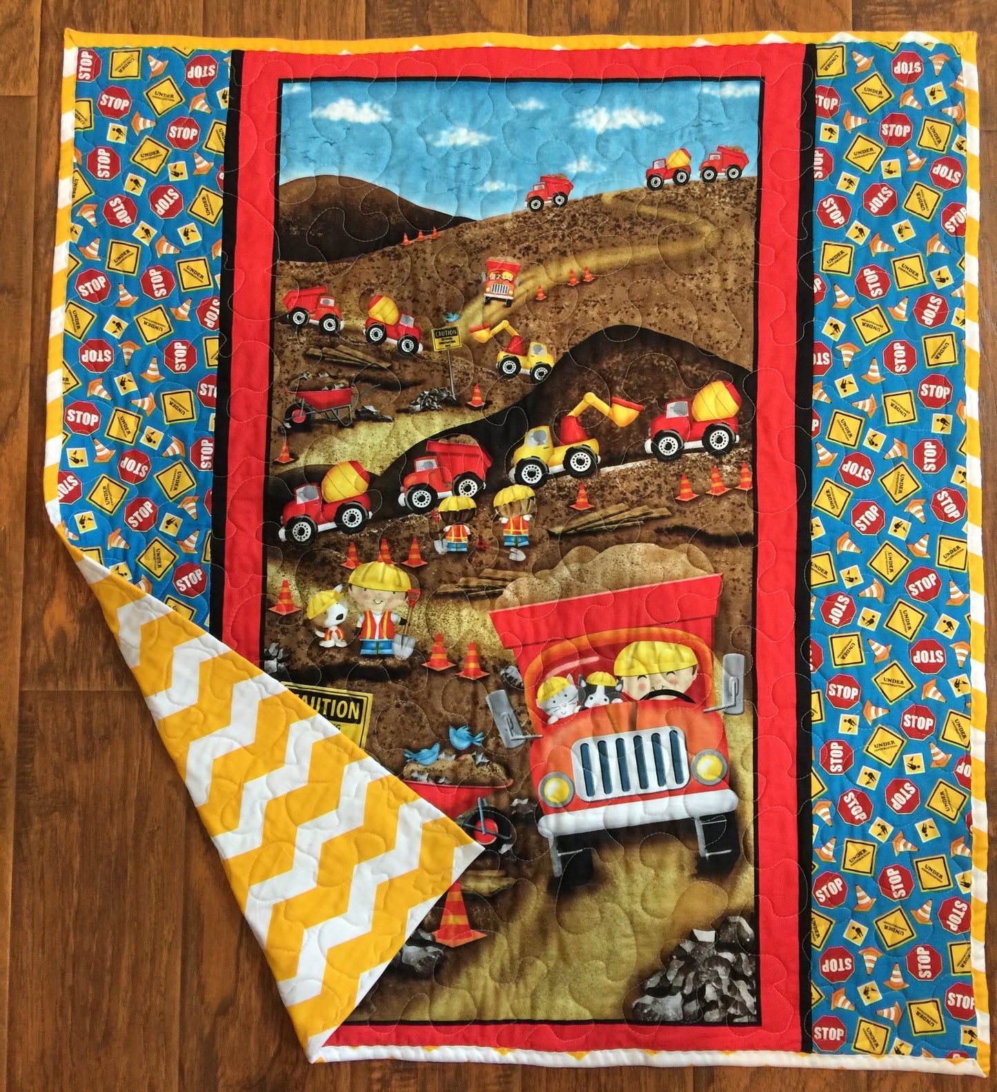 Boys Dig It Construction Dump Trucks Mixer Bulldozer Quilted Blanket