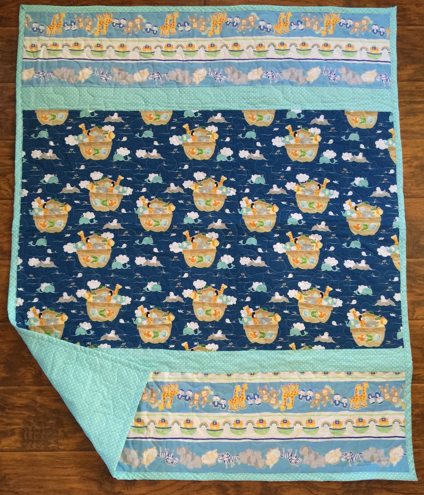 NOAH'S ARK Pastel Quilted Blanket Nursery Child Toddler Bedding to Adult Lap Blanket