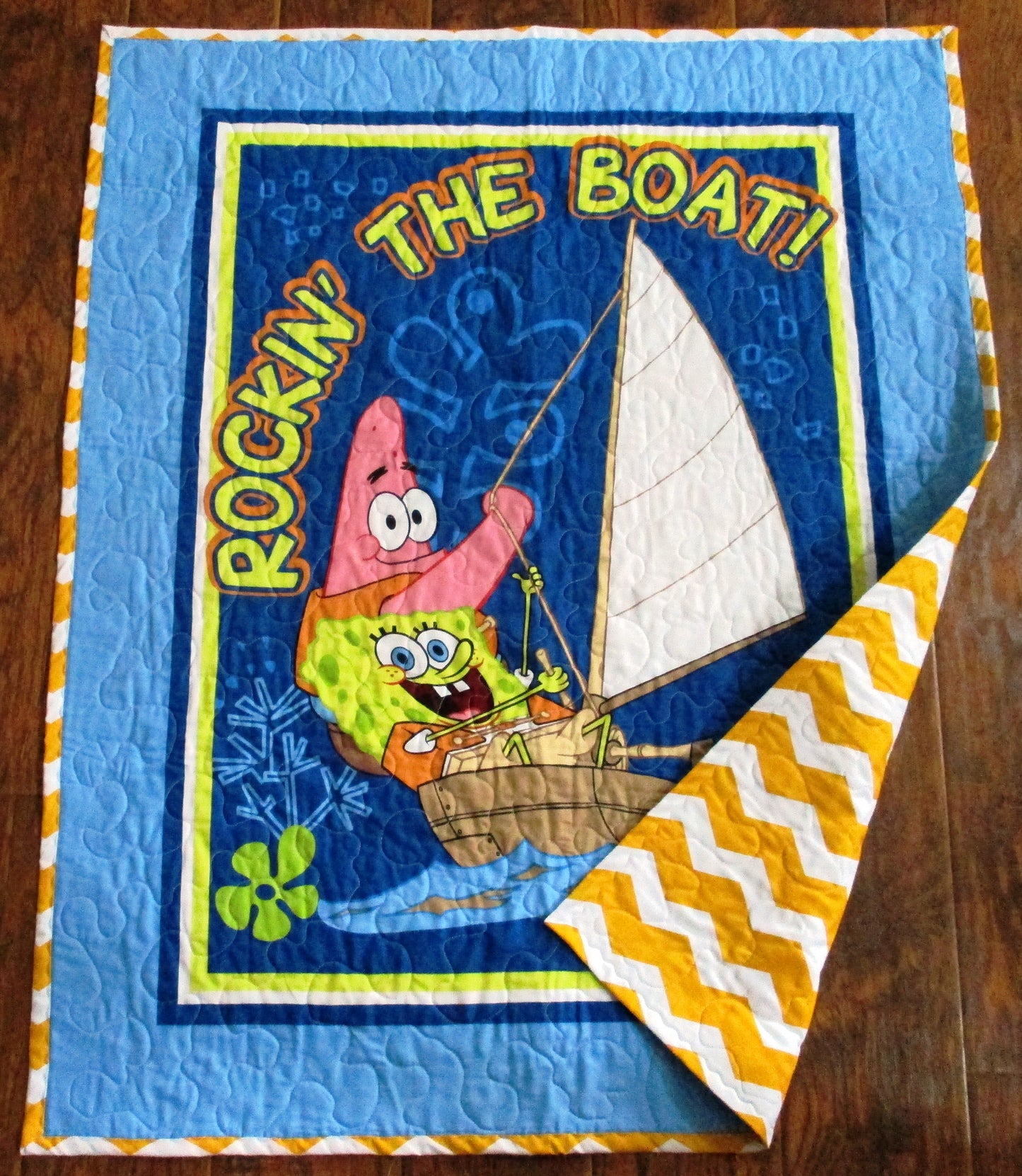 SPONGEBOB SQUAREPANTS & PATRICK *ROCKIN' THE BOAT* inspired Quilted Blanket Baby Nursery Child Toddler Bedding to Adult Lap Blanket