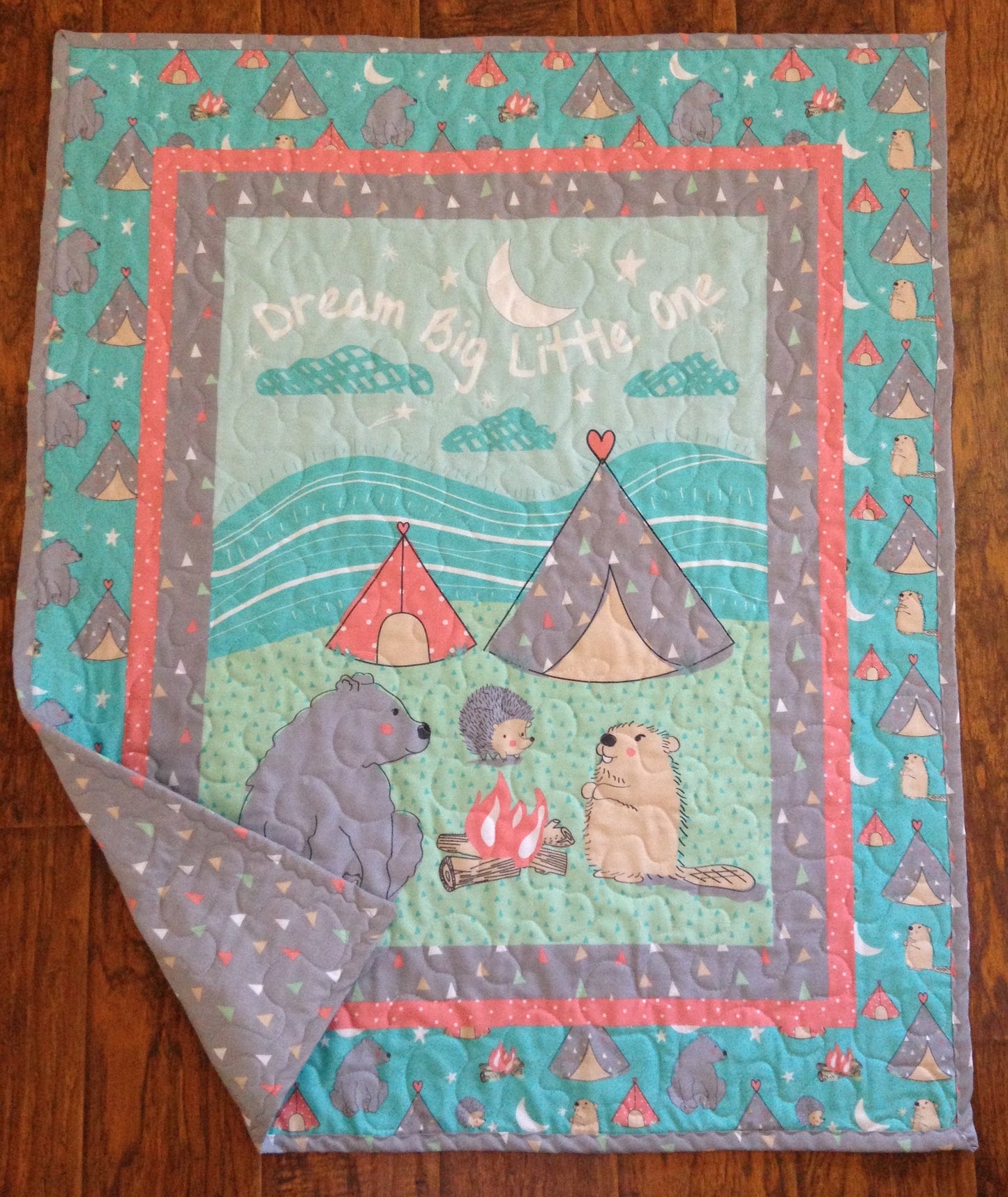 DREAM BIG LITTLE ONE FOREST ANIMALS CAMPING Boho Quilted Blanket
