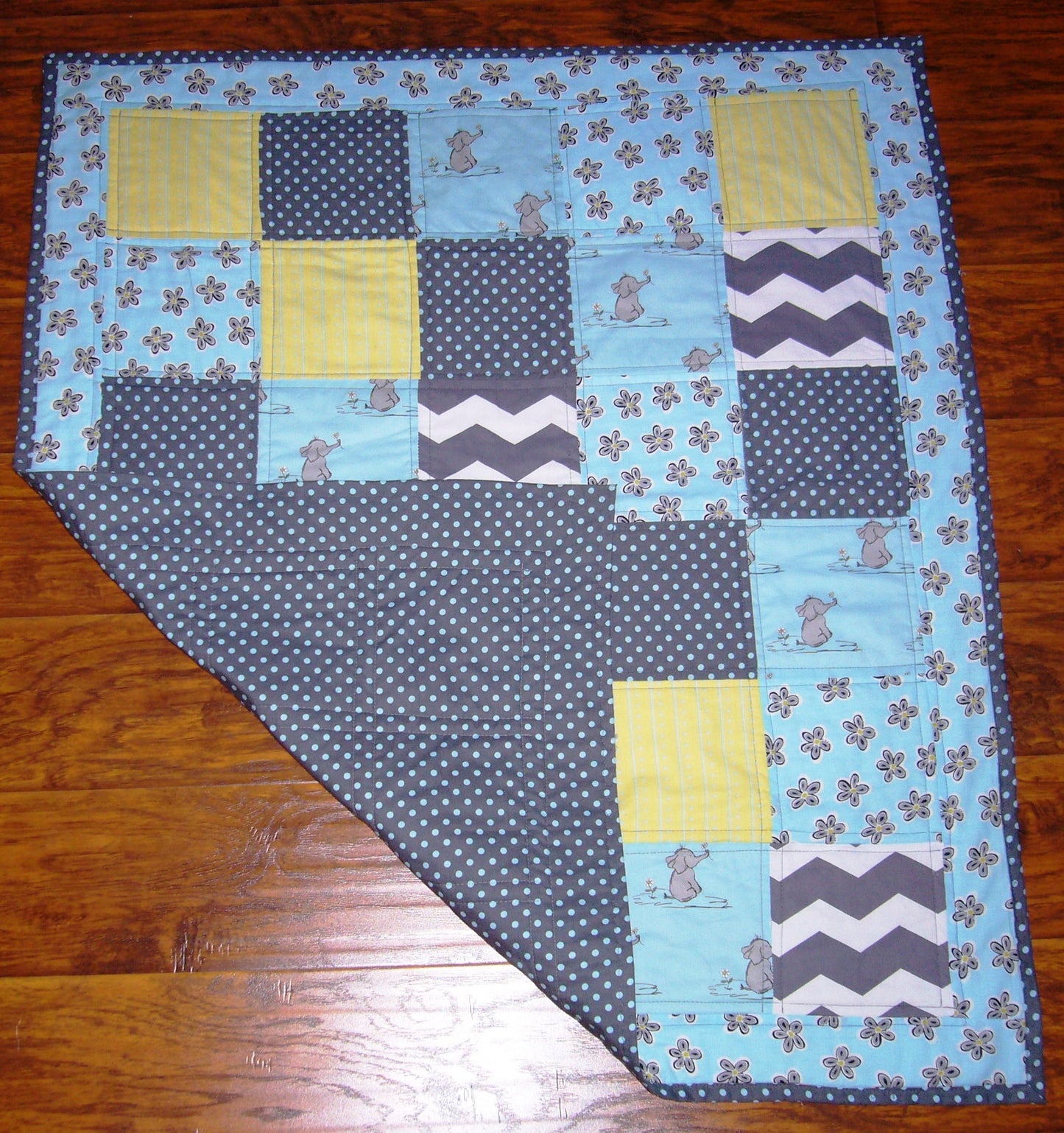 Elephant Flowers Patchwork Blocks Boho Quilt Blanket