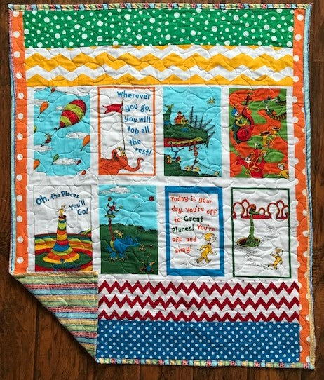 Dr. Seuss OH THE PLACES YOU WILL GO Primary colors Quilted Blanket