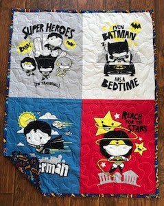 SUPERHEROES DC BABIES IN TRAINING Inspired BATMAN, WONDER WOMAN, SUPER MAN, Quilted Blanket