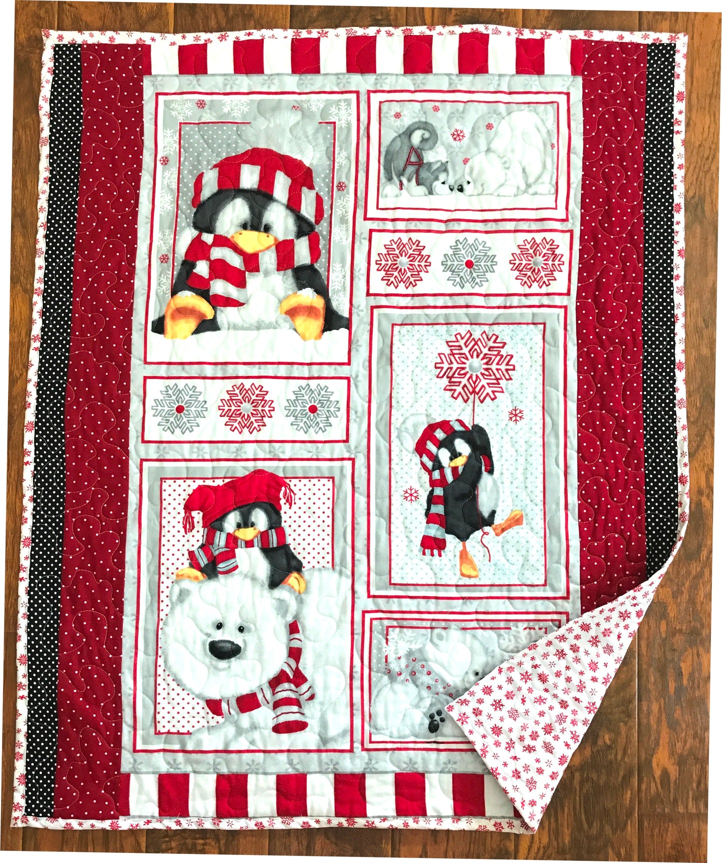 Winter Artic Penguins & Polar Bear Friends Soft Flannel Front Quilted Blanket Nursery Child Baby Toddler bedding
