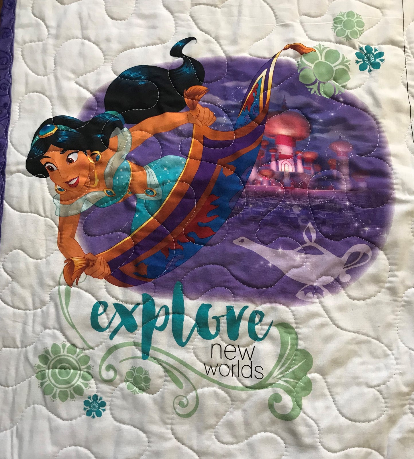 PRINCESSES, JASMINE, ARIEL, CINDERELLA & MULAN INSPIRED QUILTED BLANKET REVERISBLE