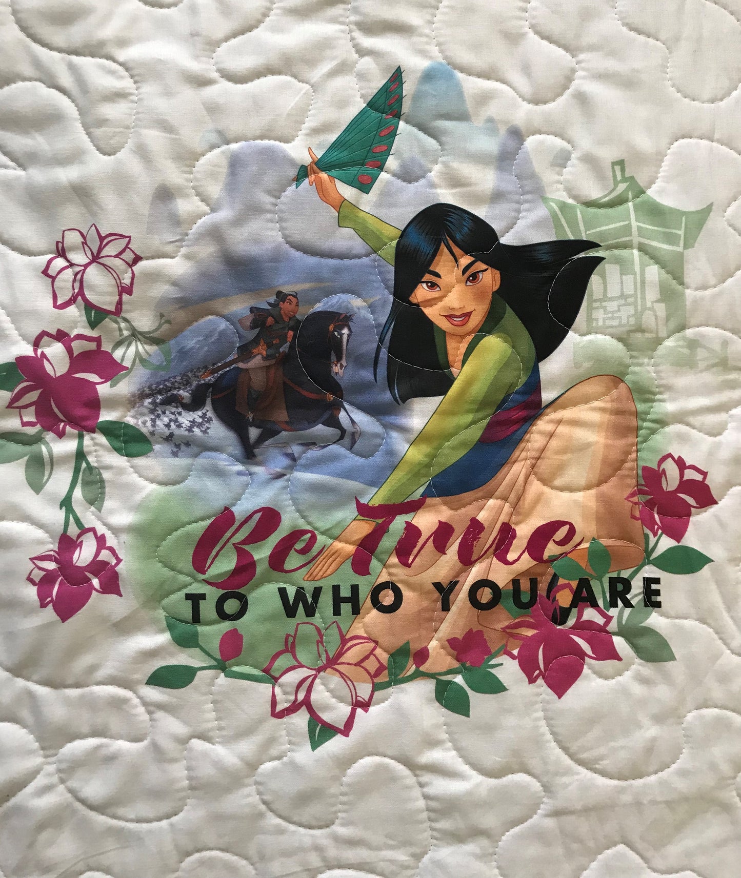 PRINCESSES, JASMINE, ARIEL, CINDERELLA & MULAN INSPIRED QUILTED BLANKET REVERISBLE