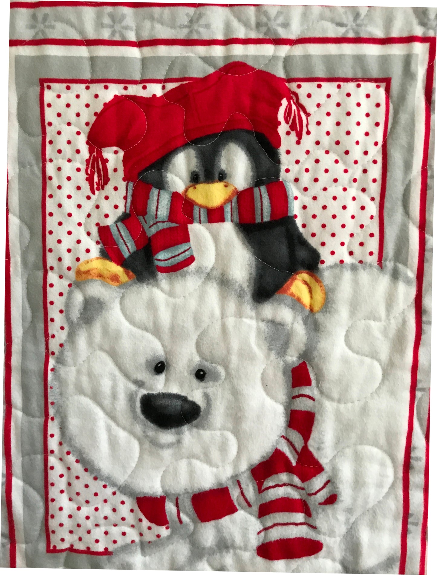 Winter Artic Penguins & Polar Bear Friends Soft Flannel Front Quilted Blanket Nursery Child Baby Toddler bedding