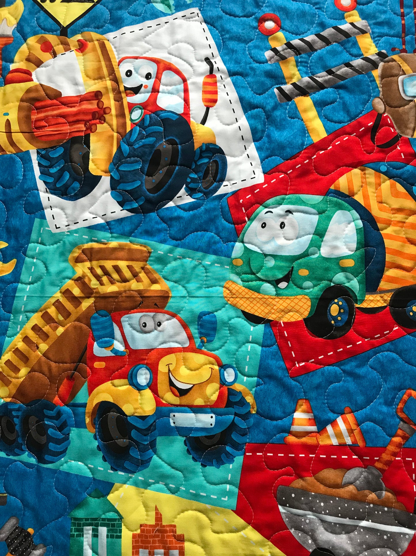 BOYS Under Construction Stop, Bulldozer, Mixer, Dump Truck Quilted Blanket
