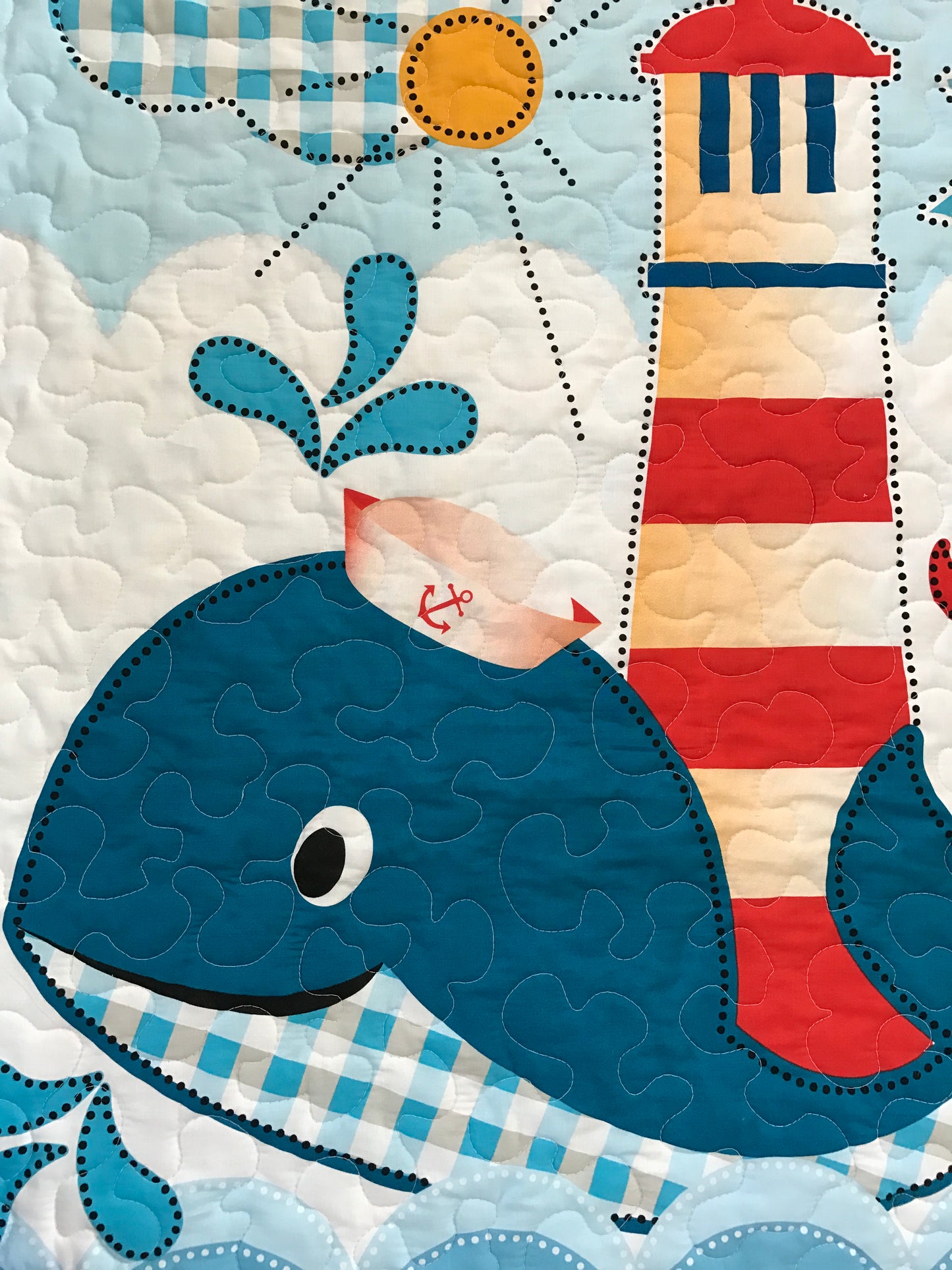 Nautical Whale of a Tale Baby Child Quilted Blanket Lighthouse, Whale, Sea Crab Nursery Bedding