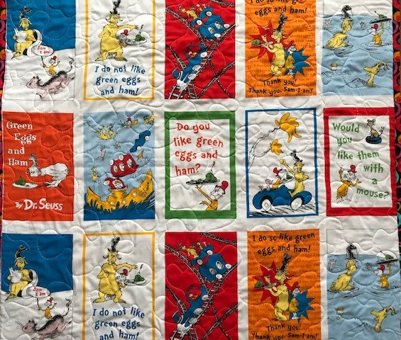 Dr. Seuss GREEN EGGS AND HAM Inspired Primary colors Quilted Blanket