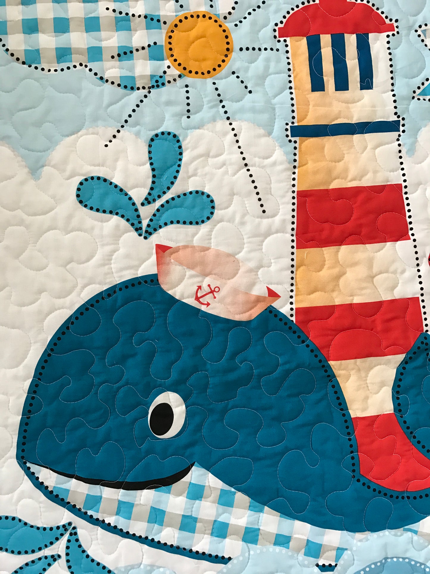 Nautical Whale of a Tale Baby Child Quilted Blanket Lighthouse, Whale, Sea Crab Nursery Bedding