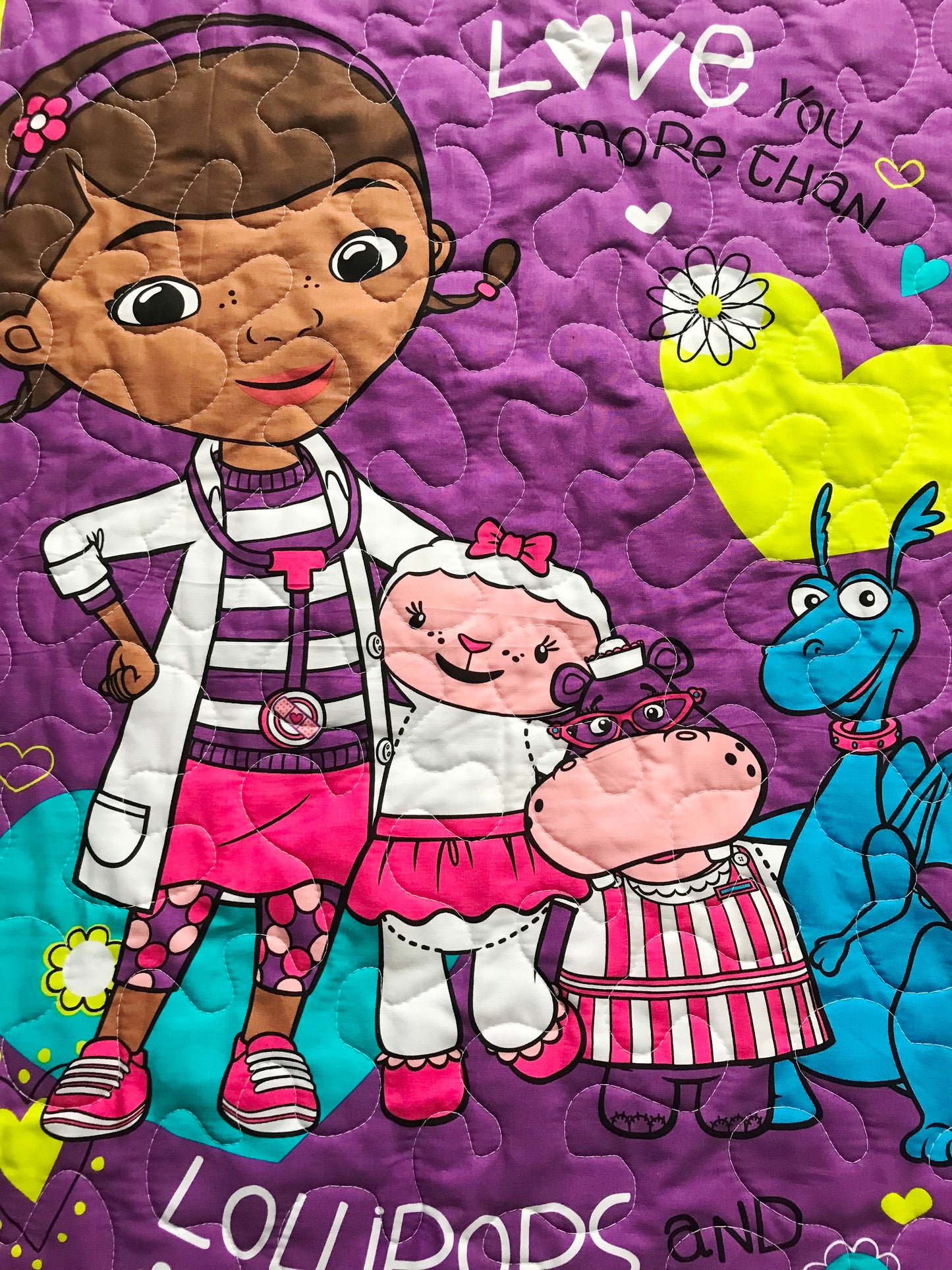 Doc McStuffins inspired Love You More Lollipops and Lemonaid Quilted Blanket