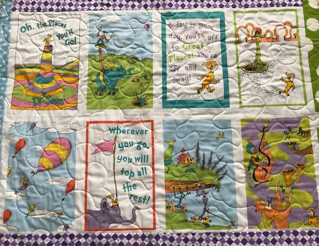 Dr. Seuss OH THE PLACES YOU WILL GO Pastel Inspired Quilted Blanket 39"x42"