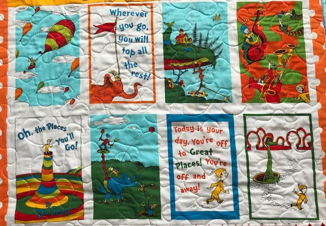 Dr. Seuss OH THE PLACES YOU WILL GO Primary colors Quilted Blanket