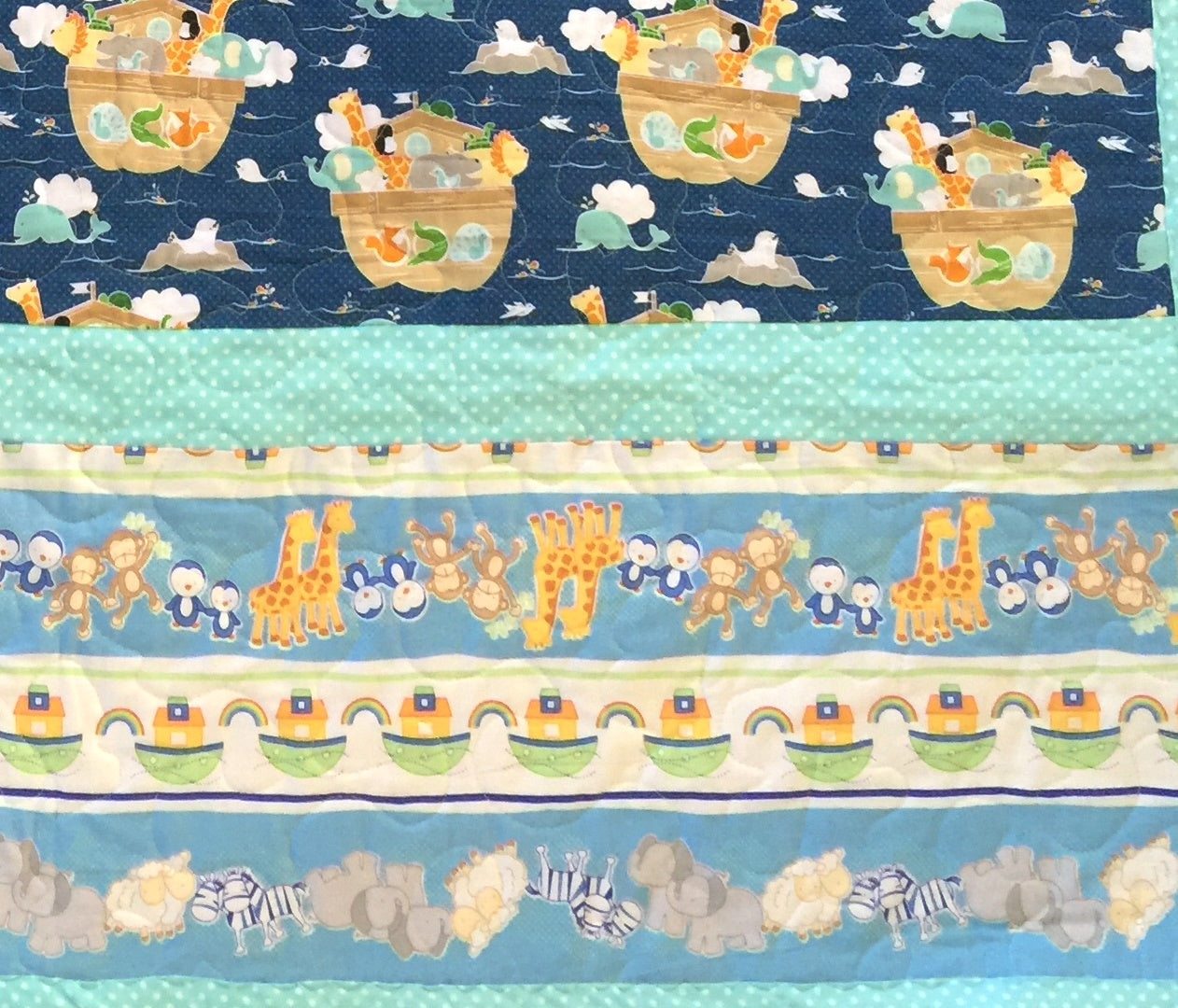 NOAH'S ARK Pastel Quilted Blanket Nursery Child Toddler Bedding to Adult Lap Blanket