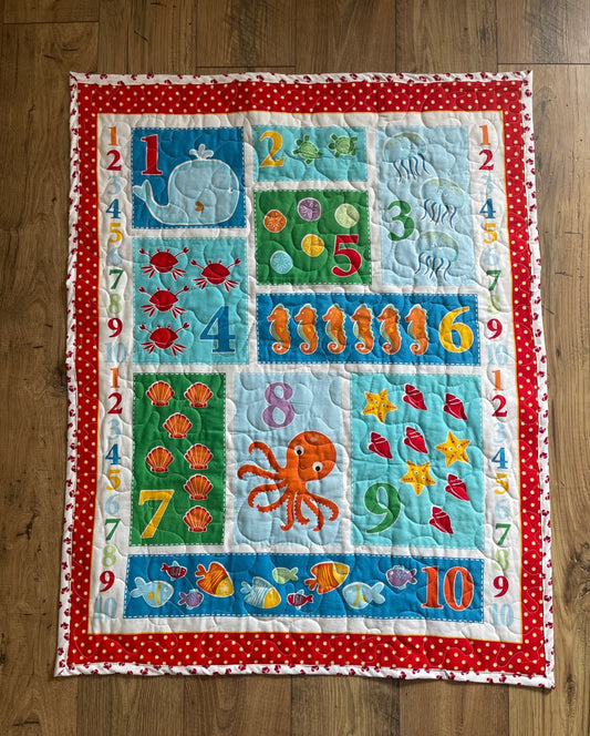 123 COUNT WITH ME NAUTICAL SEA MAMMALS Quilted Blanket