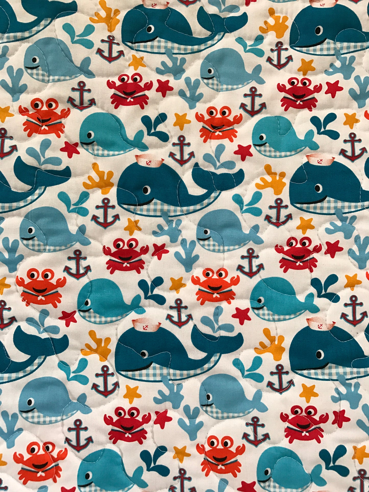 Nautical Whale of a Tale Baby Child Quilted Blanket Lighthouse, Whale, Sea Crab Nursery Bedding
