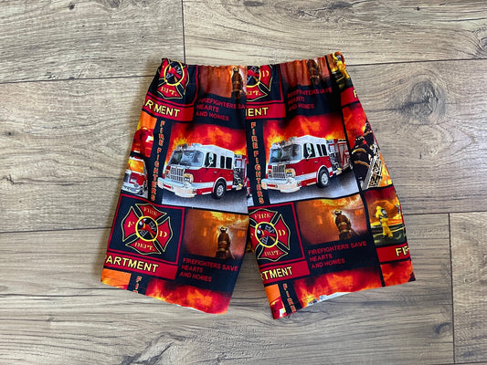 SALE Boy Shorts Firefighter Fireman Firehouse Firetruck Board Shorts Sizes 3 Months-6 Years