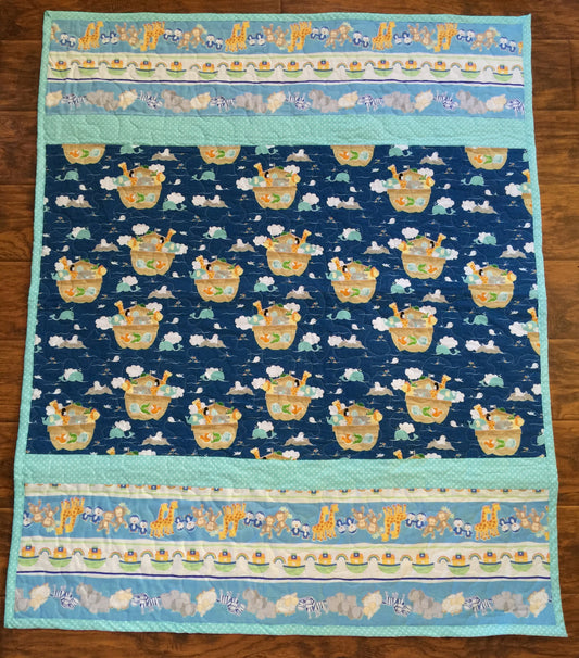 NOAH'S ARK Pastel Quilted Blanket Nursery Child Toddler Bedding to Adult Lap Blanket