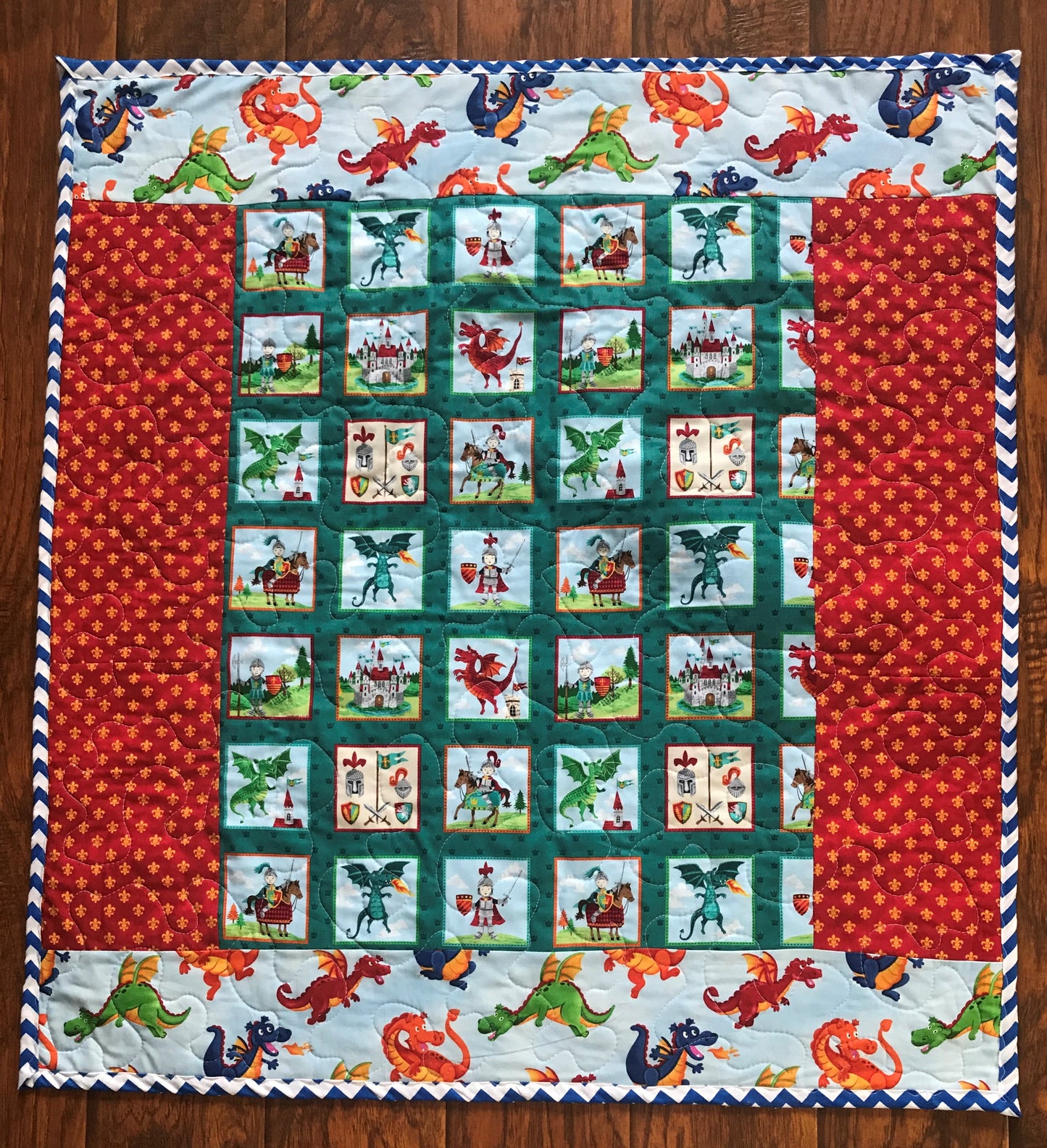 BOYS BRAVE KNIGHTS FIRE BREATHING DRAGONS Quilted Blanket
