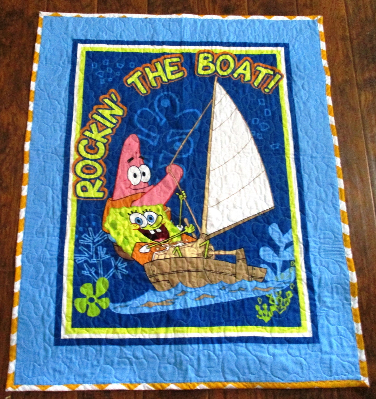 SPONGEBOB SQUAREPANTS & PATRICK *ROCKIN' THE BOAT* inspired Quilted Blanket Baby Nursery Child Toddler Bedding to Adult Lap Blanket