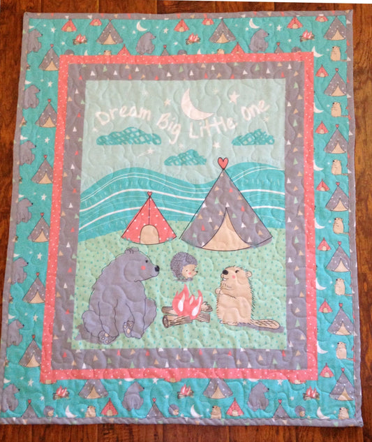 DREAM BIG LITTLE ONE FOREST ANIMALS CAMPING Boho Quilted Blanket