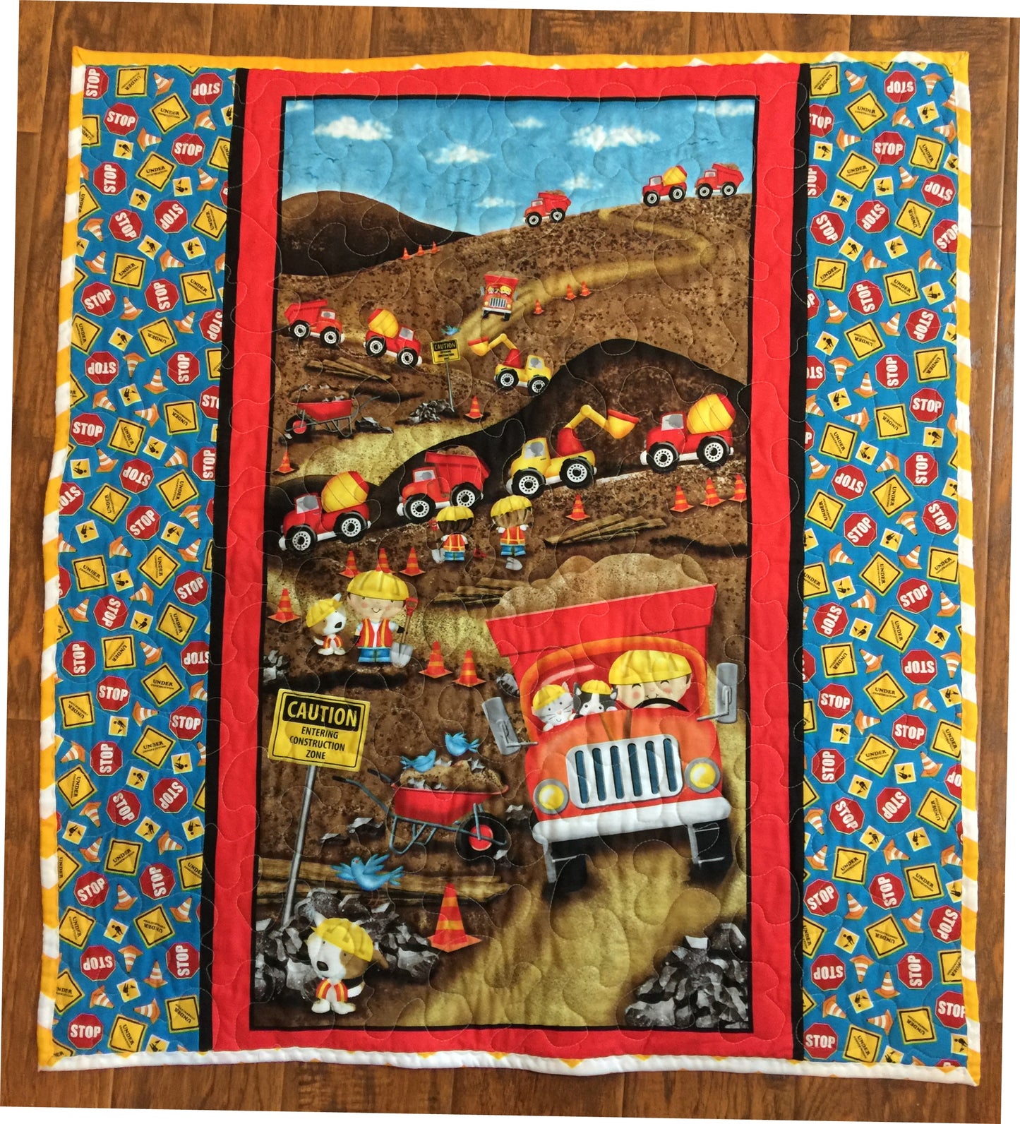 Boys Dig It Construction Dump Trucks Mixer Bulldozer Quilted Blanket
