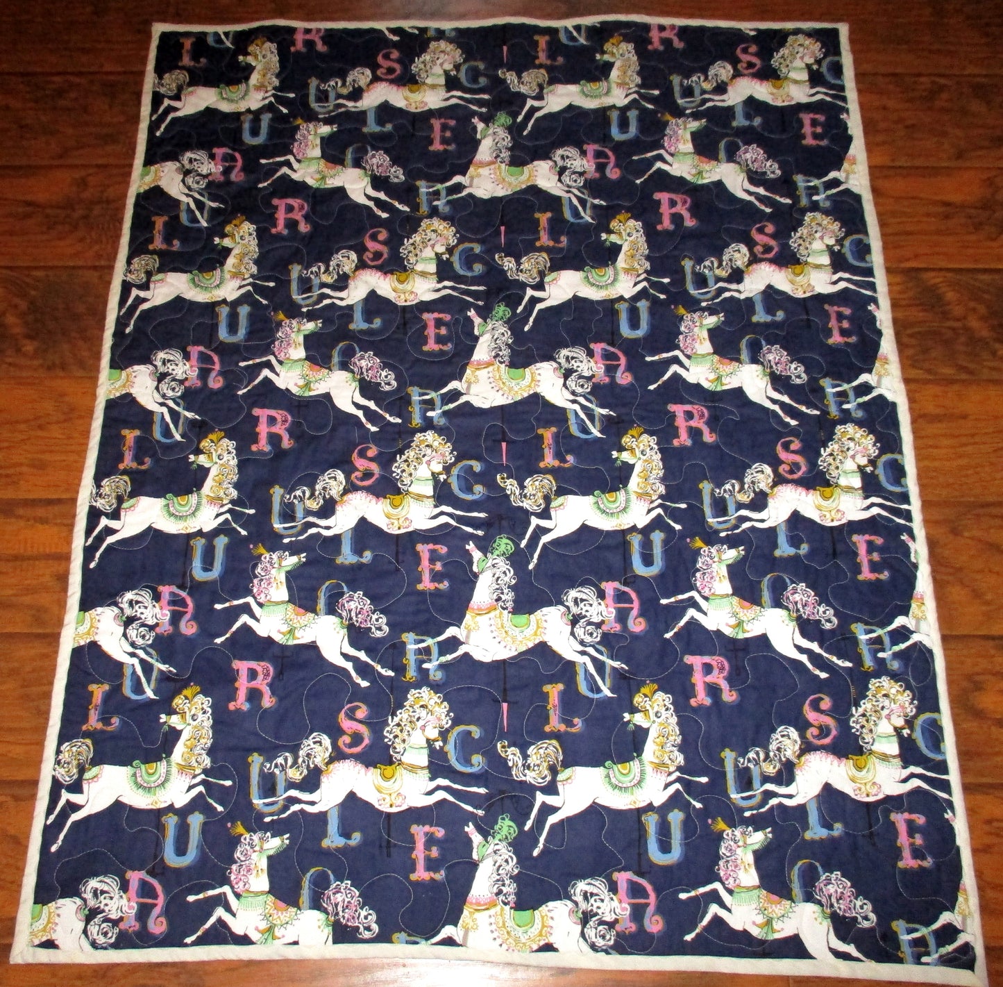 CAROUSEL WHITE HORSES Quilted Blanket