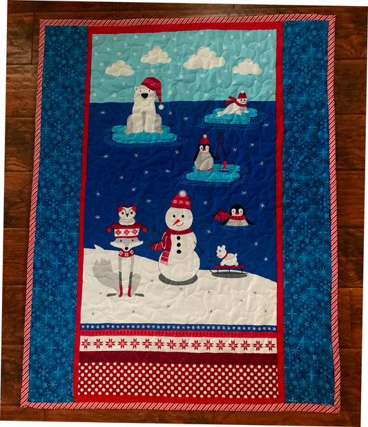 Winter Artic Friends Baby Child Quilted Blanket Polar Bear, Penguins, Snowman, Fox Owl Baby Nursery Gender Neutral Bedding