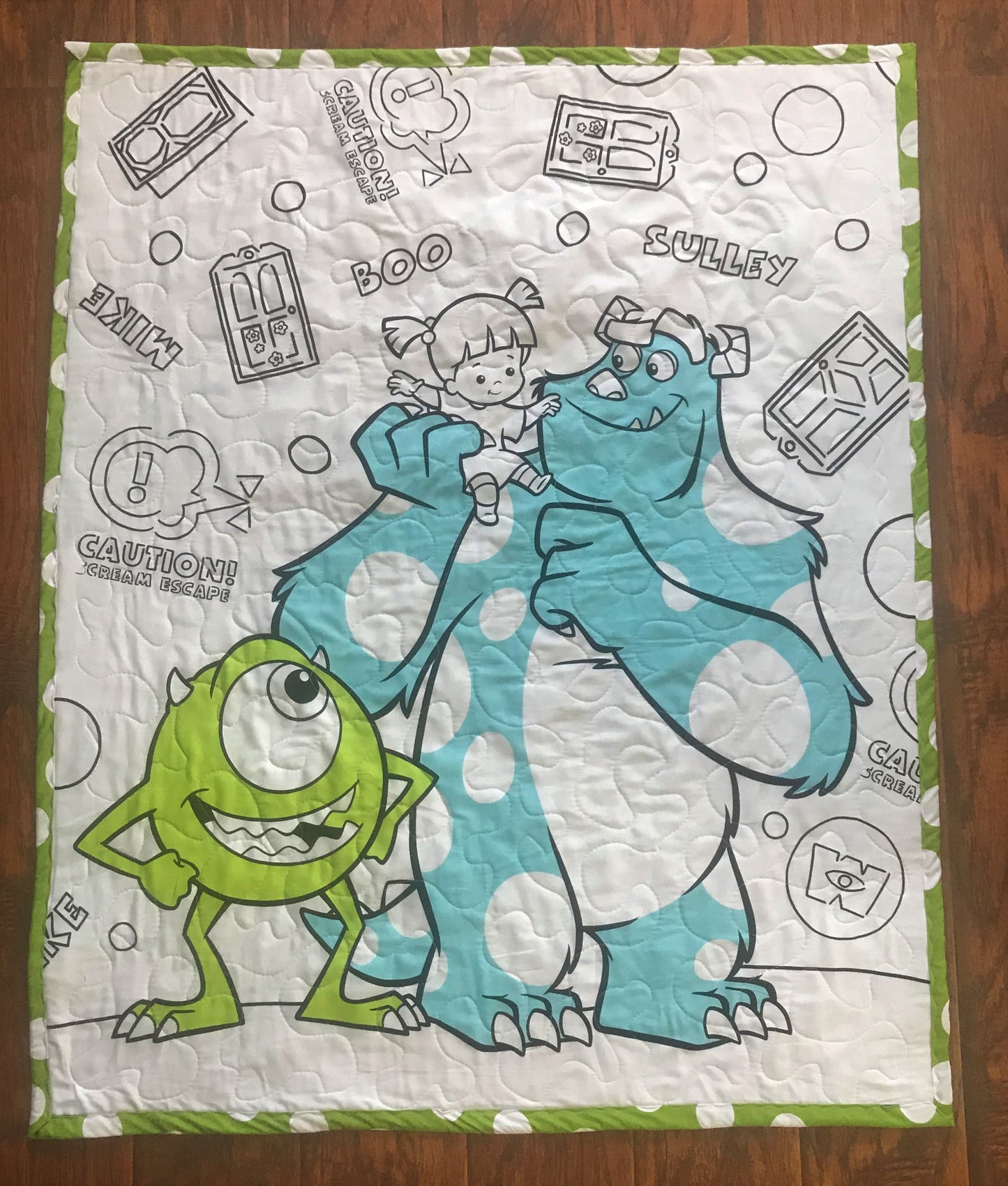 MONSTERS INC. MIKE SCULLY BOO CAUTION SCREAM ESCAPE Inspired Baby Child Quilted Blanket Baby Nursery Child Toddler Bedding