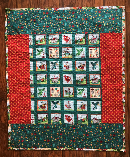 BOYS BRAVE KNIGHTS FIRE BREATHING DRAGONS Baby Child Quilted Blanket Baby Nursery Child Toddler Bedding
