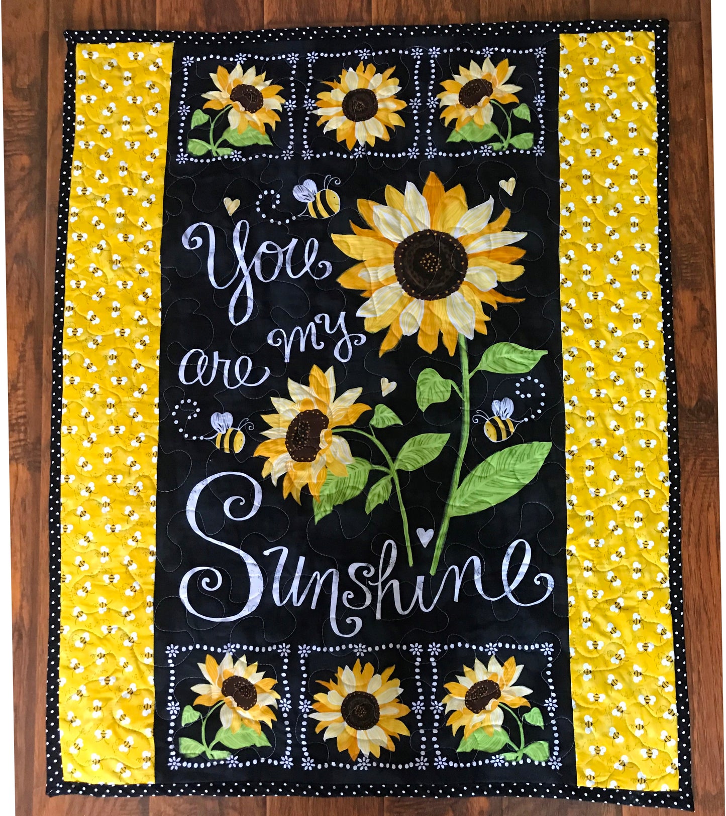 You Are My Sunshine Sunflower Bees Inspired Quilted Blanket